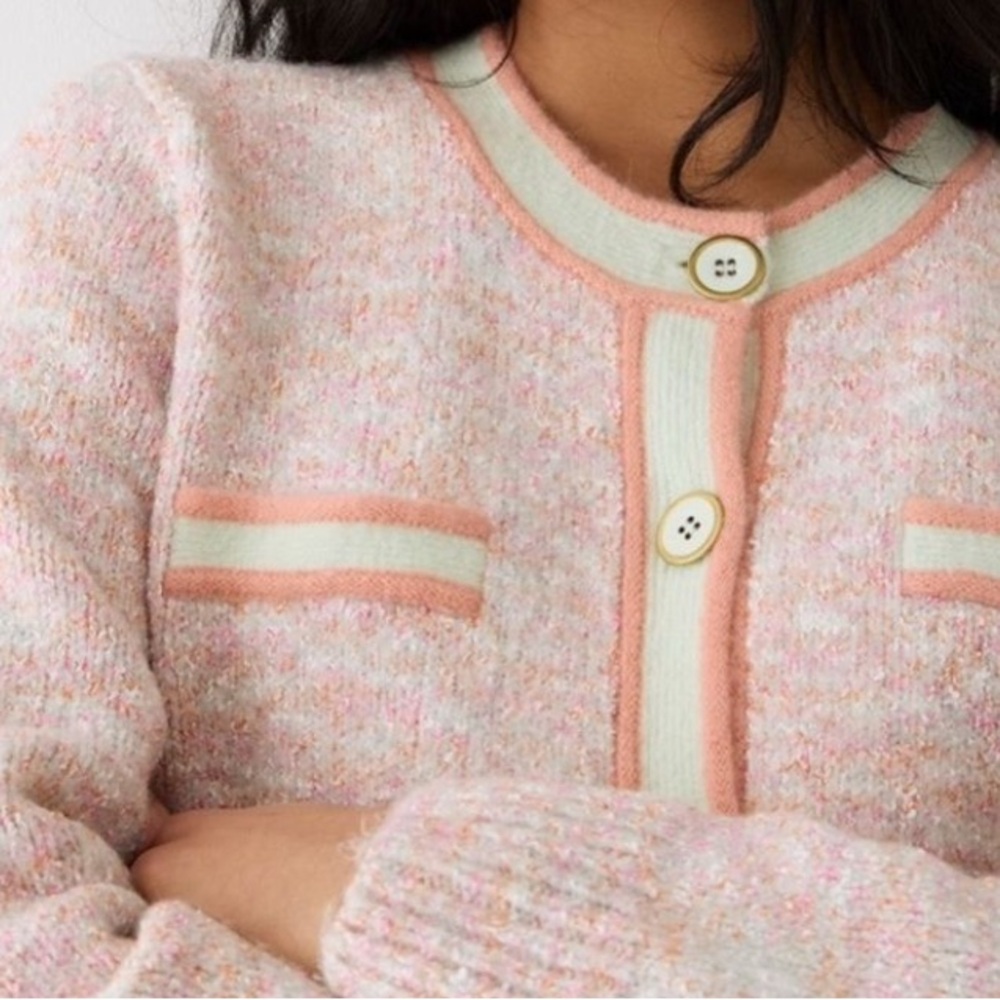 J. Crew Marled Lady Cardigan Pink and Cream  Size S